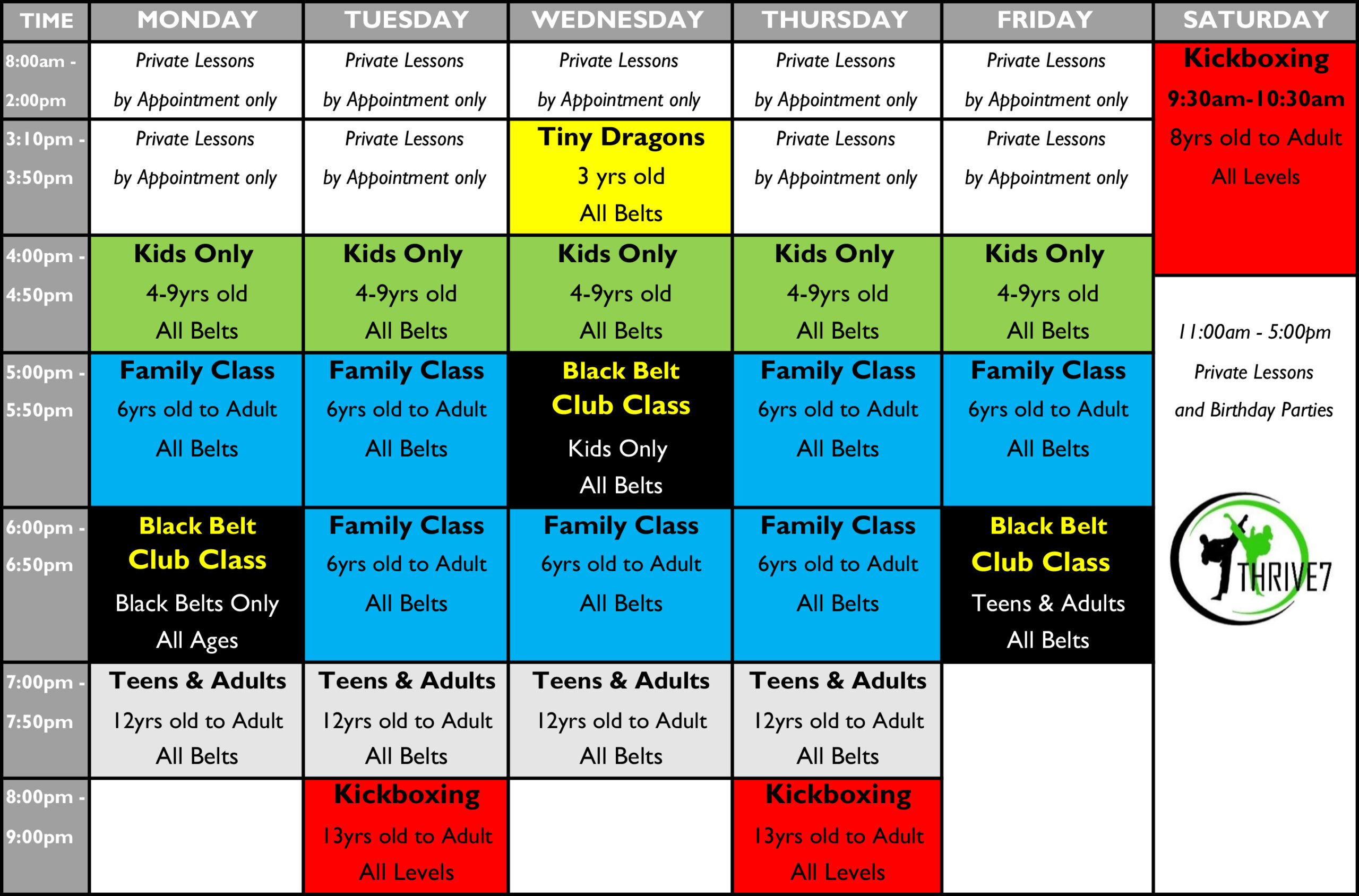 Thrive 7 Martial Arts Placenita - fullerton schedule